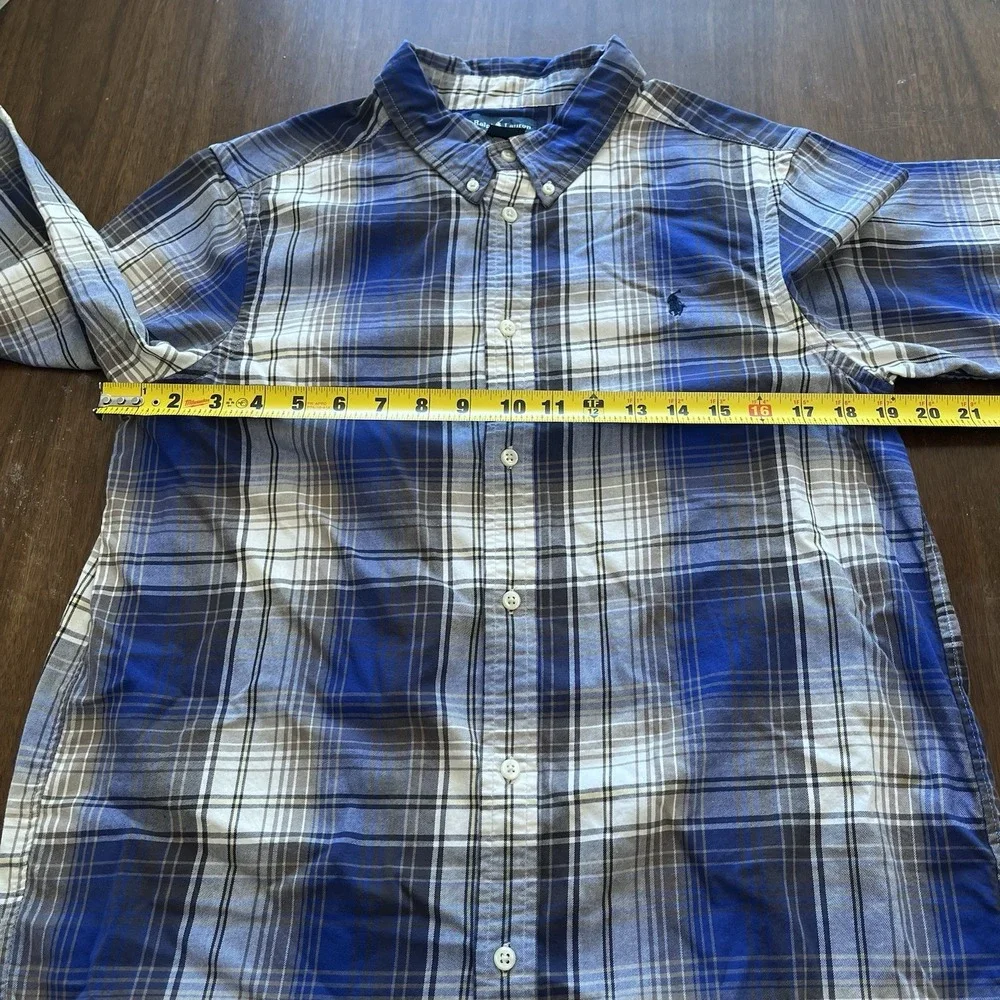 Vintage Ralph Lauren Mens XL Plaid Check Button Down Long Sleeve Shirt Blue